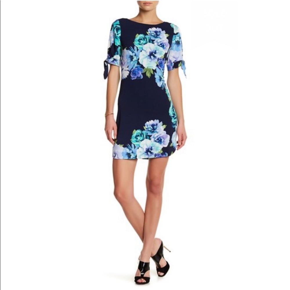 Eliza J Floral-Print Tie-Sleeve Sheath Dress